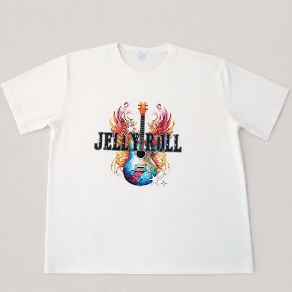 Unbranded Tops - Jelly Roll Graphic T-Shirt 2XL White /Cream Guitar Wings 100% Polyester NWOT